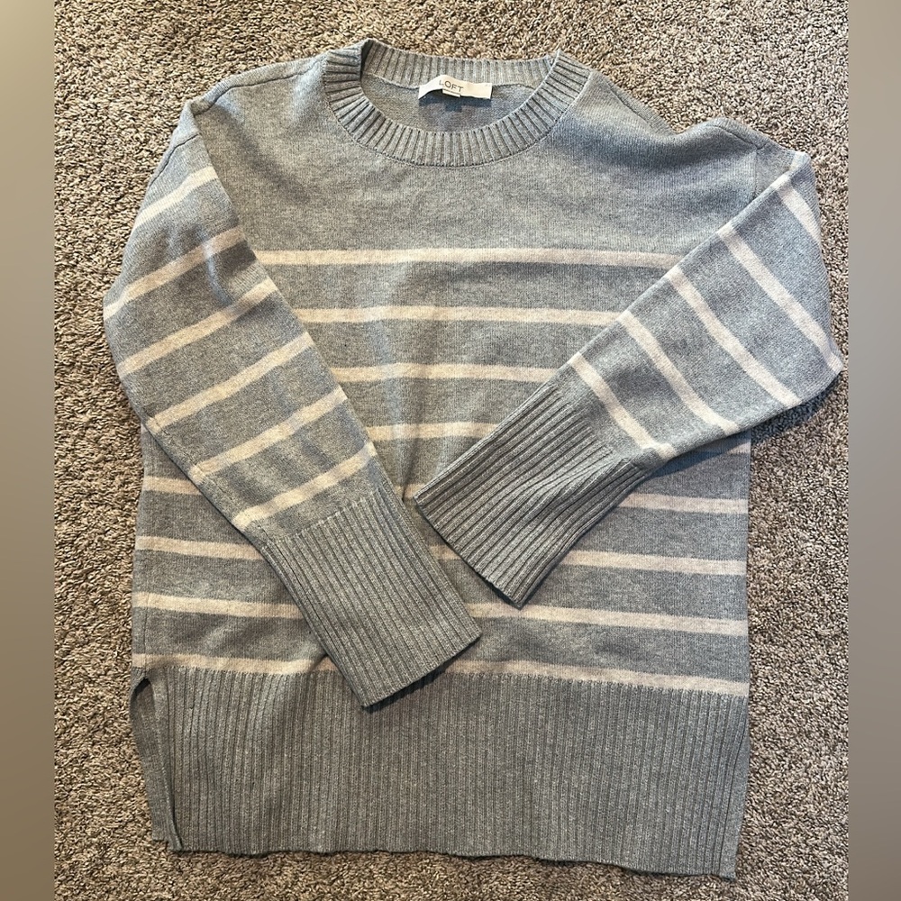 Loft grey and cream stripe sweater